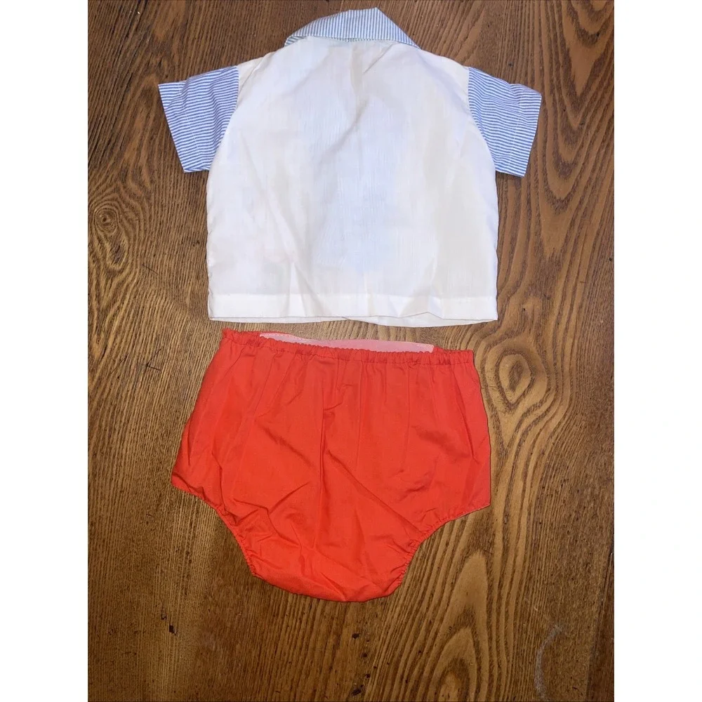 Vintage 2 piece set Boys infant 0-3 months circus red white‎ blue